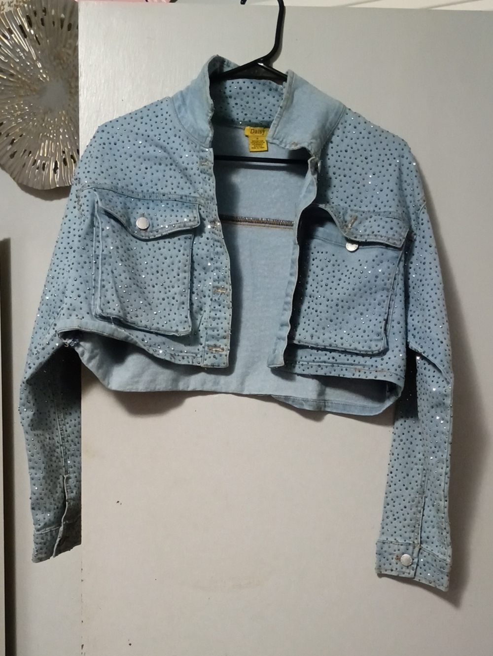 Daisy Light Blue Studded Cropped Denim Jacket